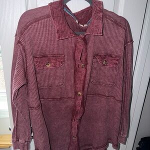 Rewind Women's Button Down Shirt in Burgundy